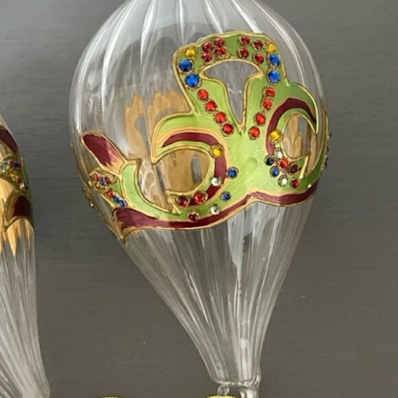 Vintage Clear Glass Hand Blown TEARDROP Ornaments Handpainted Jeweled 🎄 These - Picture 3 of 4